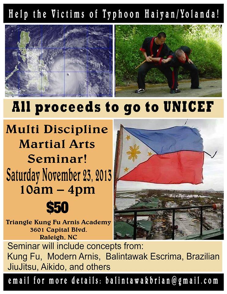 Filipino Martial Artists Join with other Martial Arts Groups for a Typhoon Haiyan Relief Seminar.